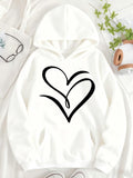 Women's Hoodie Minimalist Hand Drawn Double Love Heart Sweatshirt