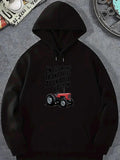 Men's Hoodie Red Farm Vehicle With Classic Design At The Center Tractor