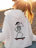 Women's Hoodie Cheerful Youthful Dancing Skeleton Riding A Skateboard