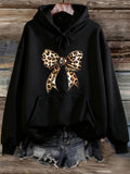 Women's Hoodie Leopard Print With Warm Cozy Soft Fabric Bow