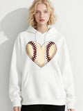 Women's Hoodie Light Creamy Heart Shaped Baseball Seam Graphic Sweatshirt Baseball
