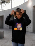 Women's Hoodie Spooky Night With Pumpkin Lanterns And Ghostly Candle Light Cat