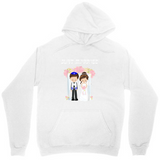 Men's Hoodie Romantic Cartoon Couple Under Pink Hearts Wedding Scene
