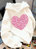 Women's Hoodie Shimmering Pink Crystal Texture Heart Pattern Hoodie