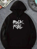 Men's Hoodie Rock And Roll Bold Letters On Urban Black Hoodie