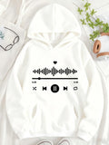 Women's Hoodie Minimalist Music Player With Abstract Sound Waves And Black Heart Hoodie