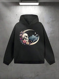 Men's Hoodie Crescent Moon Surrounded By Clouds Roses And Skull