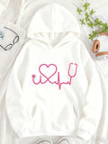 Women's Hoodie Heartbeat With Pink Stethoscope And Love Symbol Design Hoodie