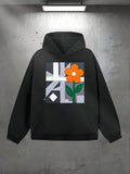 Men's Hoodie Geometric Abstract Shapes With Bold Orange Blooming Flower