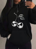 Women's Hoodie Glistening Mirror Like Reflections With Twisted Stems Pair Of Cherries