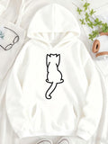 Women's Hoodie Minimalist Outline Cat Sitting On Cozy Soft Hoodie