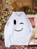 Women's Hoodie Minimalist Smiling Face With Winking Expression Hoodie