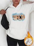 Women's Hoodie Soft Blue Clouds Surrounding Three Playful Corgi Puppies Hooded Sweatshirt