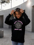 Women's Hoodie Happy Thoughts Radiant Pink Details Around Dandelion Silhouette Hoodie
