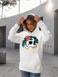Women's Hoodie Tropical Skull With Pink Flower Green Leaves And Bright Sunshine Skull