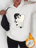 Women's Hoodie Playful Black Cat On Minimalist Cartoon Ghost Figure