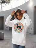 Women's Hoodie Colorful Floral Circle With Majestic Standing Black Deer