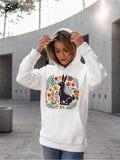 Women's Hoodie Floral Meadow Framing Vibrant Foliage Surrounding A Regal Black Rabbit