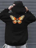 Men's Hoodie Vivid Orange Gradients With Spotted Wings Under Shadow Butterfly