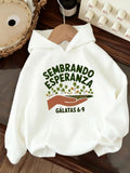 Women's Hoodie Hand Planting Green Sprouts With Spreading Seeds White Hoodie