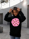 Women's Hoodie Black Streetwear With Pink Frosted Cookie Patch Cookie