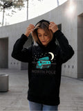 Women's Hoodie Vintage Camper Under Starry Night With Crescent Moon North Pole