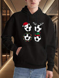 Men's Hoodie Festive Soccer Balls With Holiday Hats And Antlers Among Winter Cheer