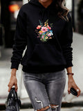 Women's Hoodie Colorful Blooming Wildflowers With Delicate Butterfly Among Green Leaves Bouquet
