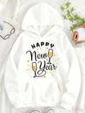 Women's Hoodie Happy New Year Champagne Glasses With Festive Sparkles On Hoodie