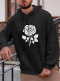 Men's Hoodie Elegant Blooming Rose With Leaves Centered On Chest Rose
