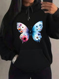 Women's Hoodie Blooming Pastel Watercolor Splashes With Delicate Gradient Wings Butterfly