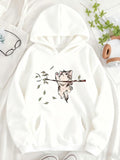 Women's Hoodie Cute Kitten Hanging Playfully Holding Broken Tree Branch