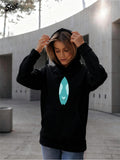Women's Hoodie Turquoise Gemstone Shape With Minimalist Feather Surging Light Reflection Hoodie