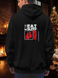 Men's Hoodie Eat Sleep Boxing Gloves In Fiery Red Among Bold Text Box