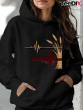 Women's Hoodie Heartbeat Line Golden Reeds With Red Shadows Marsh Bird