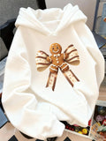 Women's Hoodie Sweet Holiday Spirit With Ginger Cookie And Striped Festive Ribbon Gingerbread