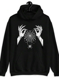 Men's Hoodie Mystical Hands Creating Web With Dangling Spider And Silky Threads