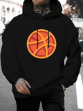Men's Hoodie Warm Orange Circle With Stylish Abstract Basketball Design