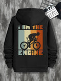 Men's Hoodie I Am The Engine Retro Blocks With Silhouette Cycling Athlete Bike