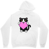 Men's Hoodie Cute Playful Black And White Cat Holding A Pink Heart