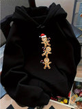 Women's Hoodie Stacked Gingerbread Cookies With Holiday Festive Cheer And Red Santa Hat Cookie