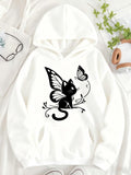 Women's Hoodie Whimsical Cat With Butterfly Wings And Fluttering Butterfly