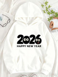 Women's Hoodie Happy New Year With Playful Typographic Numbers Hoodie 2026