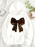 Women's Hoodie Vintage Velvet Textured Decorative Ribbon On White Hoodie Bow