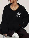 Women's Hoodie Graceful Butterfly With Delicate Wings Floating Over Midnight Black Hoodie Butterfly