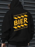 Men's Hoodie Bold Yellow Geometric Stripes With Large Central Lettering Bier