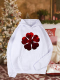 Women's Hoodie Shimmering Heart Petals With Holiday Glow Surrounding Lucky Four Leaf Flower