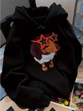 Women's Hoodie Trendy Star Sunglasses With Striped Shirt On Cute Dachshund Dog
