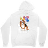 Men's Hoodie Happy Birthday Party Balloons With Festive Basset Hound Dog