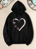 Women's Hoodie Elegant Painted Heart With Butterflies And Tiny Red Flowers Heart